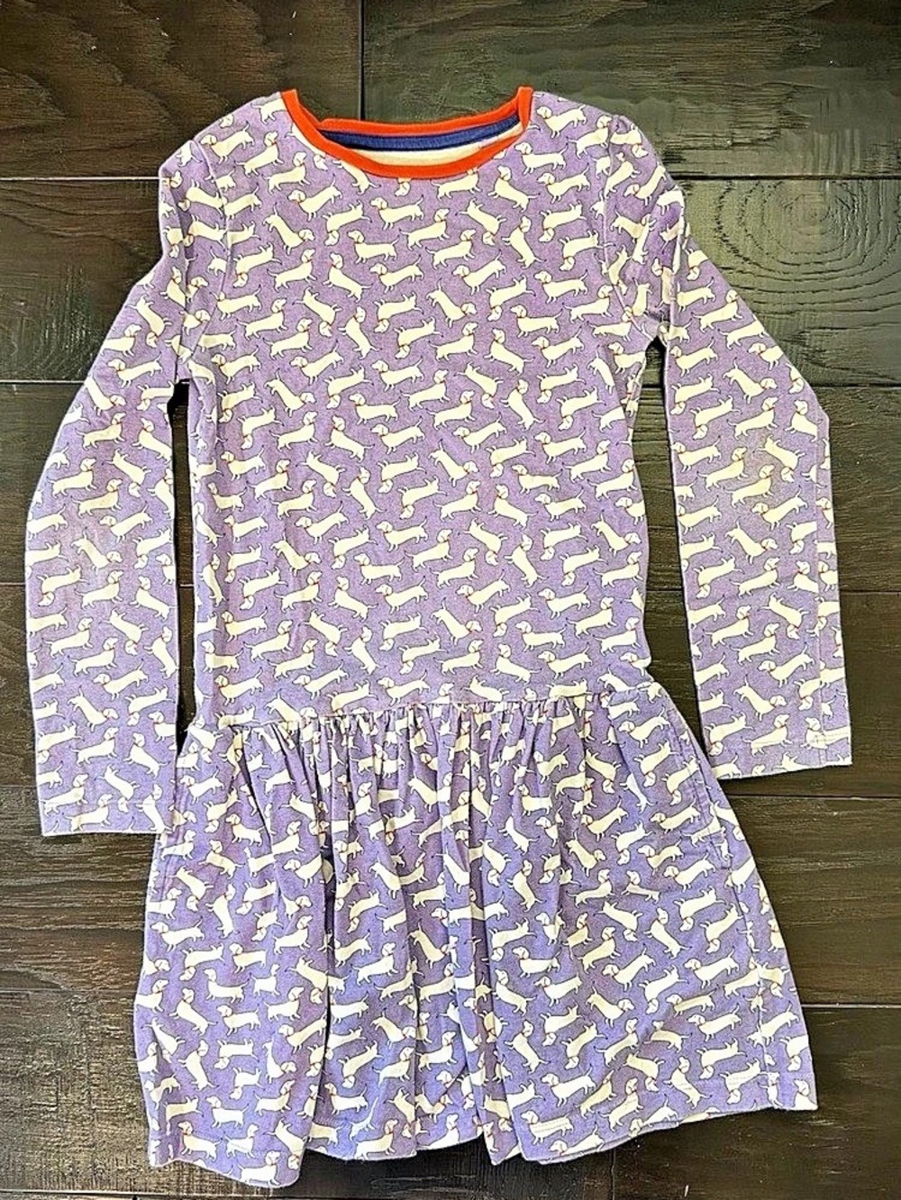 Mini Boden Printed Jersey Dress in Purple Sausage Dog Purple Sausage Dog Girls